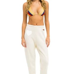 Aviator Nation White Sweatpants with silver heart